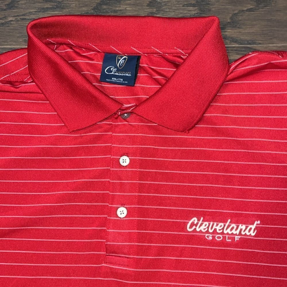 Sunday Red Stripe Cleveland retro classic style polo golf shirt XXL Polyester